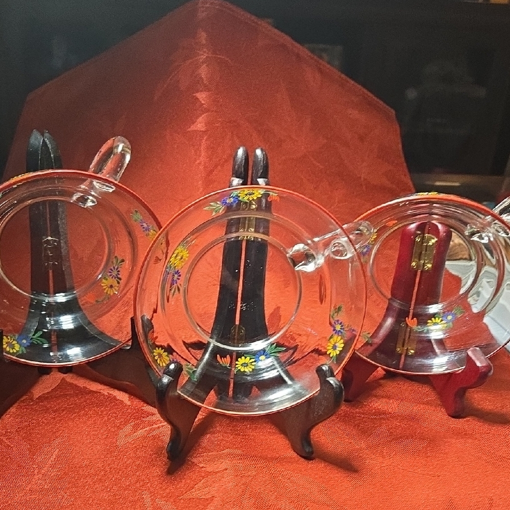 Vintage Hand-painted Floral Dessert Bowls Set Of 3